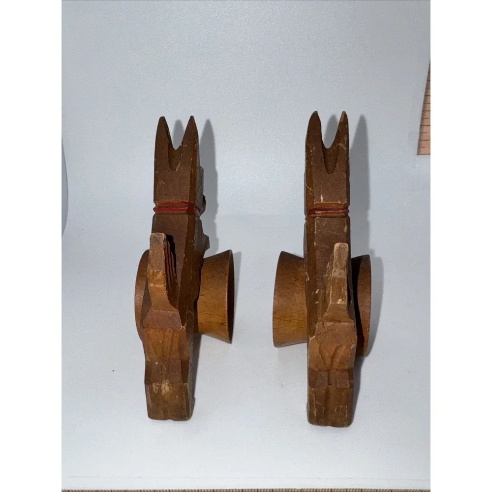Vintage Pair Of Carved Wooden Scottie Dog Napkin Rings - Made In‎ Germany